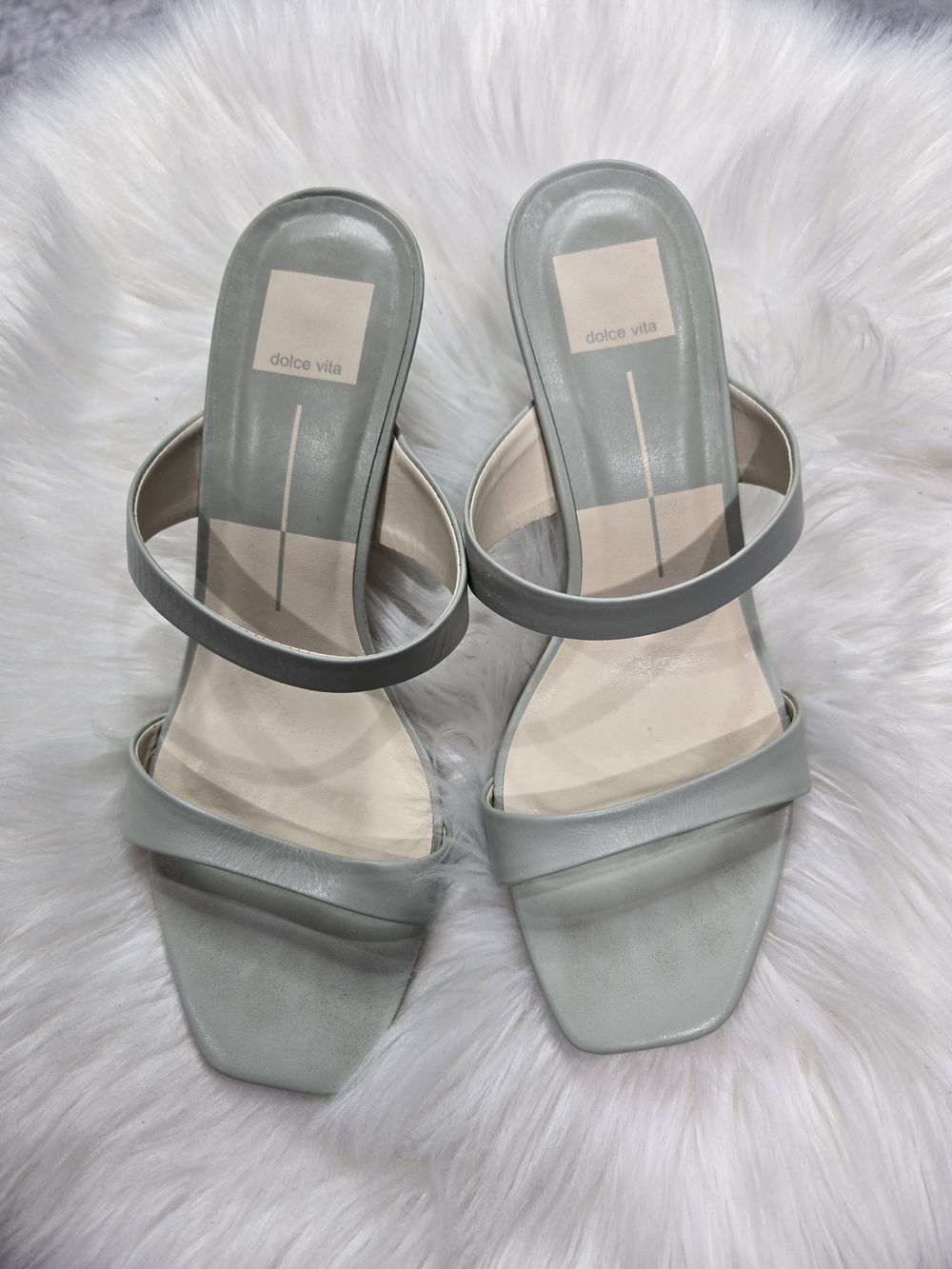 Dolce Vita Gray Double-Strap Square-Toe Heeled Sandals